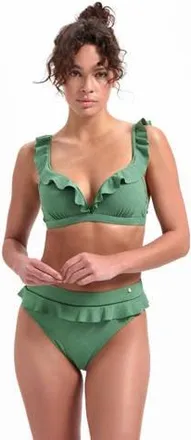 Beachlife voorgevormde beugel bikinitop met ruches en lurex groen