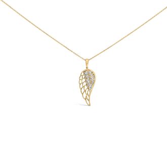 House of Brilliance Gold Vermeil Diamond Accent Angel Wing Pendant Necklace