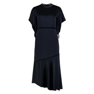 Fabiana Filippi Midi-jurk van enver satijn - Dames - Casual kleedjes - Blauw - XS - Satijn - Kleedjes