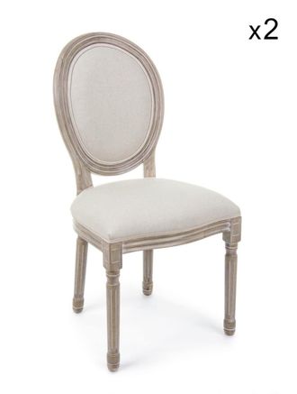 Konte Design Conjunto de 2 sillones de tela natural y madera envejecida