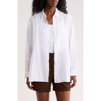 Eileen Fisher Classic Collar Organic Linen Button-Up Shirt in White at Nordstrom Rack, Size Xx-Small