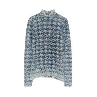 Diesel Womens Blue/Light Grey Patterned Turtleneck Sweater