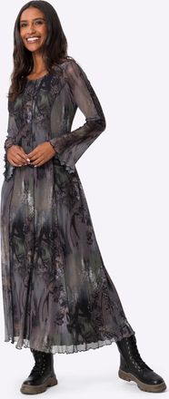 Heine Druckkleid HEINE Druck-Kleid, Damen, Gr. 34, Normalgr&ouml;ssen, schwarz (dunkeltaupe, schwarz, bedruckt), Jersey, 96% Polyester, 4% Elasthan, bedruckt, ge