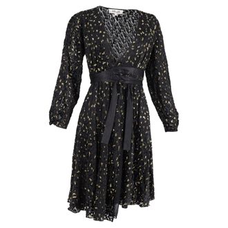 Diane Von F&uuml;rstenberg Animal Print Devore Wrap Dress in Black and Gold Viscose