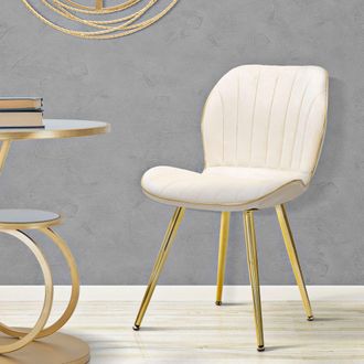 Dmora Silla Bohinj, 2 Sillas, Tapizado En Terciopelo, Acolchado, Blanco Crema