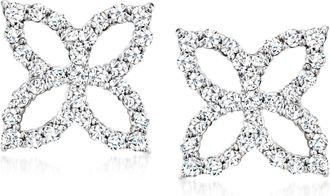 Ross-Simons Diamond Open-Space Flower Earrings in Sterling Silver