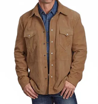 Stetson Mens Leather Suede Shirt Jacket In Tan