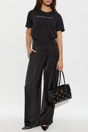 Michael Michael Kors Satin Trousers With Pleats, Womens, Black