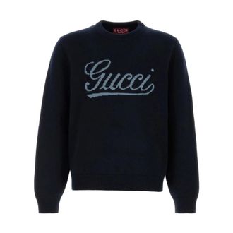 Gucci Truien & Vesten, Heren, Blauw, S, Wol, Wool Crew Neck Sweater