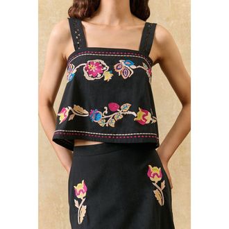 Louise Misha Geborduurde gestreepte crop top, PHAEDRA