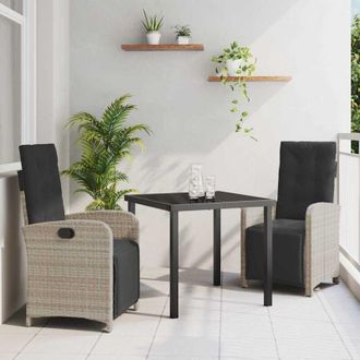 vidaXL Conjunto De Comedor De Jard&iacute;n 3 Pcs Gris Claro Rat&aacute;n Sint&eacute;tico Vidaxl
