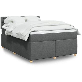 vidaXL Cama Box Spring Con Colch&oacute;n Tela Gris Oscuro 140x190 Cm Vidaxl