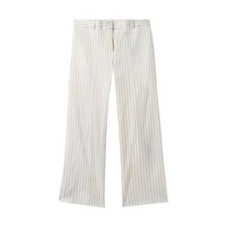 Brooks Brothers Pinstripe Linnenmix Broek - Dames - Wijde Broeken - Wit - XS - Linnen - Broeken
