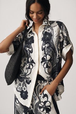 Alemais Mickey Linen Short-Sleeve Buttondown Shirt