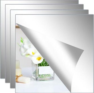 OEM Espejo De Pared Autoadhesivo - Acr&iacute;lico Irrompible - Apto Para Ba&ntilde;os, Gimnasios Y Pasillos - 40 X 40 Cm - Paquete De 4