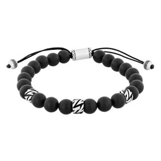 Robert Alton Stainless Steel Onyx Bead Bolo Bracelet