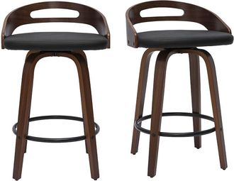 Miliboo Miliboo - Set de 2 taburetes de cocina de diseño madera oscura y poliuretano negro 65 cm mano
