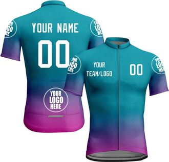 Generic Custom Cycling Jersey Men Women Short Sleeve Bike Jerseys Full Zip with Pockets Personalized Team Name Your Name Logo Bicycle Clothing Breathable Quic