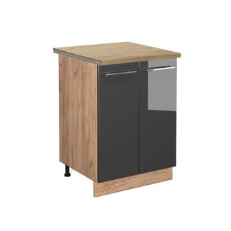 Vicco Mueble Bajo De Cocina Fame-line, Antracita Alto Brillo, 60 Cm, Et Roble