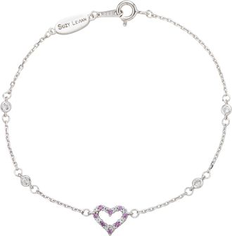 Suzy Levian Sterling Silver Sapphire & Diamond Heart Station Bracelet