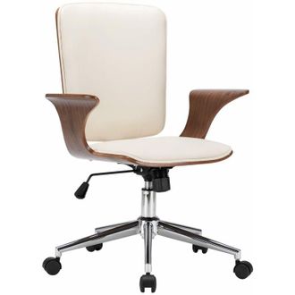 vidaXL Vidaxl - Silla De Oficina Giratoria Cuero Sint&eacute;tico Madera Curva Crema