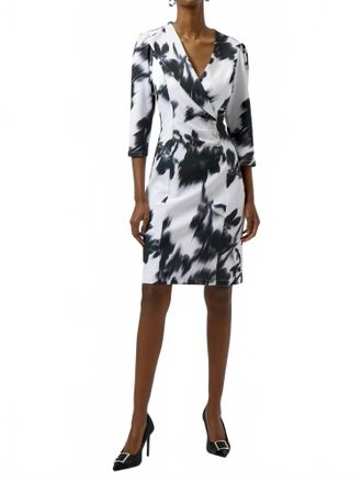 Joseph Ribkoff Floral 3/4 Sleeves Sheath Dress In Winter White/black