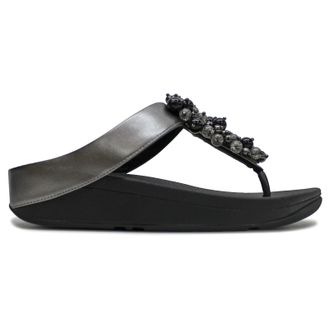 FitFlop Fino Bauble Bead Toe Post Synthetic Leather Womens Slip On Sandals - Pewter Black - Size:UK 6.5