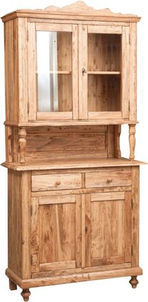 Biscottini International Biscottini - Vetrina Espositiva Legno Massello Naturale 238x107x43 Cm Credenza Legno Dispensa Arredamento Shabby Chic Mobile Cucina Vintage