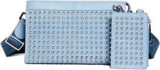 Christian Louboutin Funky Studded Canvas Crossbody Bag in 4396-Ceruleo/silver at Nordstrom