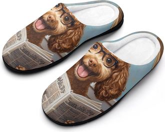 Generic Goldendoodle on Toilet Reading Newspaper Mens House Slippers Memory Foam Washable Cotton Slip on Home Shoes