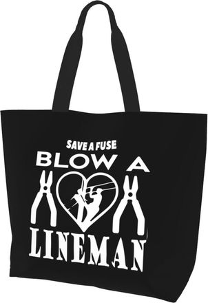 AOOEDM Lineman Save A Fuse - Blow A Lineman Ladies Canvas Tote Reusable Shopping Bag