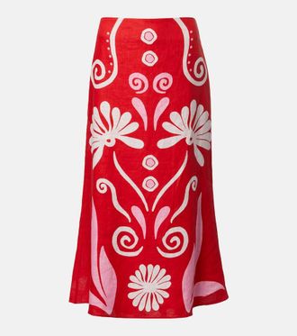 Cala de la Cruz Fabiana printed linen midi skirt