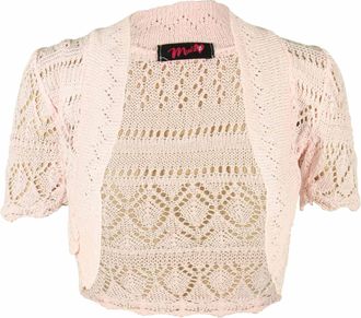 Purple Hanger New Ladies Knitted Short Sleeve Bolero Shrug Womens Crochet Pattern Top Baby Pink Size 8-10