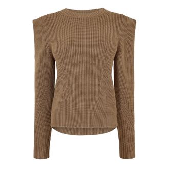HUGO BOSS Dames-trui met ronde hals en lange mouwen, normale pasvorm (Bruin)