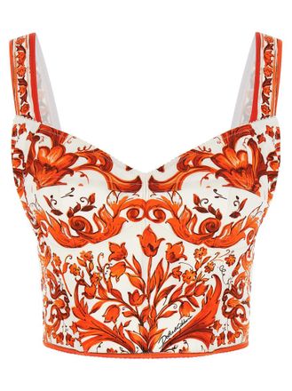 Dolce & Gabbana Orange Floral Sweet Heart Neck Top