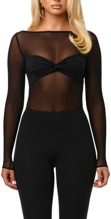 Naked Wardrobe Long Sleeve Mesh Bodysuit in Black at Nordstrom, Size X-Large