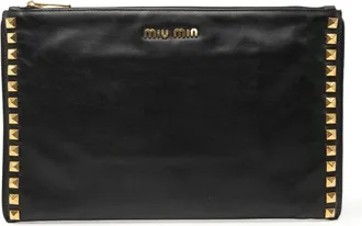 Miu Miu Pre-owned Clutches, female, Black, Size: ONE SIZE Pre-owned Studded Leather Pouch