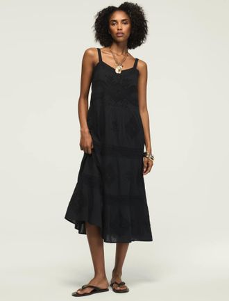 Lucky Brand Womens Lace Tiered Maxi Dress