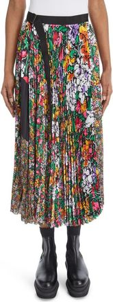 sacai Pleated Mixed Floral Print Skirt in Yellow/White Multi at Nordstrom, Size 3