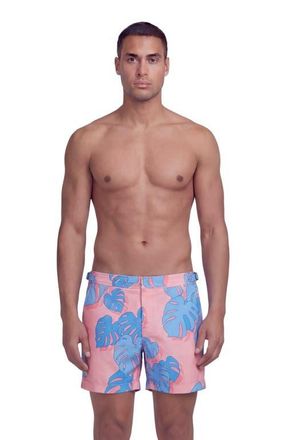 Lords of Harlech Monstera Floral Tailored Mens Swim Short in Monstera Floral Coral at Nordstrom, Size 34
