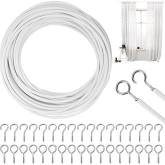 OEM Cable Para Cortinas De 10 M, Alambre Para Cortinas, Alambre Blanco Para Cortinas Con 25 C&aacute;ncamos Y 25 Ganchos De Tornillo, Cable Para Barras De Cortin