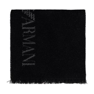 Emporio Armani Winter Scarves, male, Black, Size: ONE SIZE Wool and cashmere scarf with jacquard logo