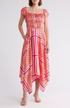 Area Stars Handkerchief Midi Dress in Orange Dot Print at Nordstrom Rack, Size X-Small