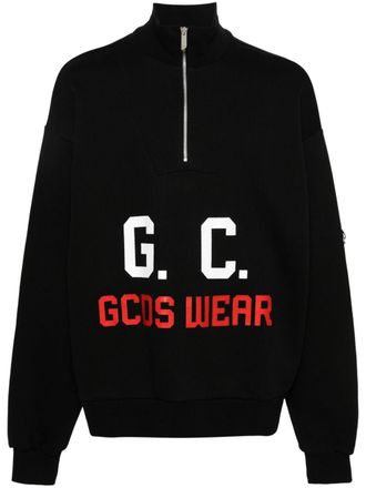 GCDS logo-print half-zipped sweatshirt - Black