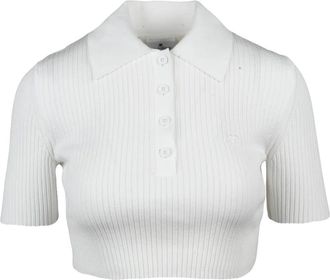 Courr&egrave;ges Short Ribbed Knit Polo with Classic Collar and Button Placket