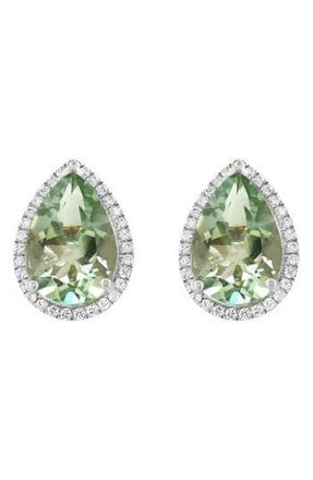 Effy Sterling Silver Pear Cut Green Quartz & Zircon Halo Stud Earrings at Nordstrom Rack