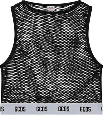 GCDS Gcds, Tops, Dames, Zwart, M, Polyester, Net Top met Logoband