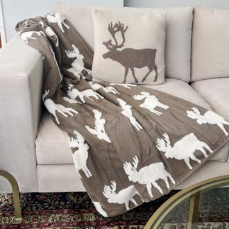 Alo Home 2 piezas conjunto manta de reno marr&oacute;n y coj&iacute;n borreguito