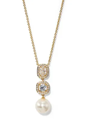 Nadri Under the Sea Cubic Zirconia & Faux Pearl Pendant Y-Necklace in Gold at Nordstrom