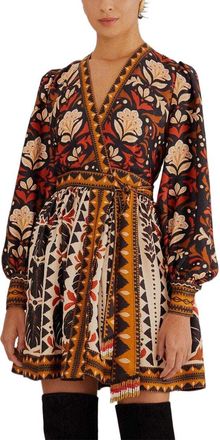 Farm Rio Farm Rio Tapestry Garden Multicolor V Neckline Mini Dress